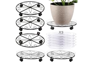 KvyusFlourish 5 Packs 16” Plant Caddy with Wheels Metal Plant Stand on Wheels for Indoor and Outdoor Plants Rolling Plant Stand with Casters Heavy Duty Plant Dolly Roller Caddy, Black