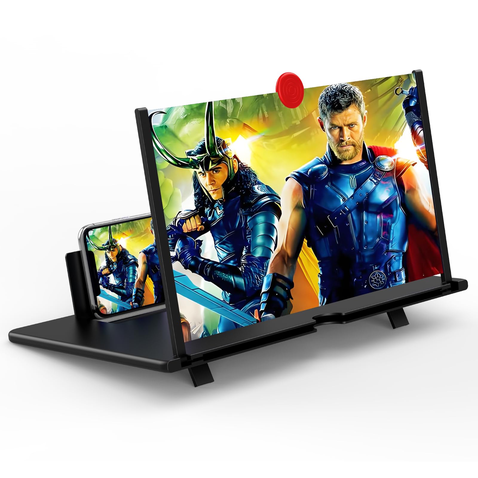 Photo 1 of 12" Screen Magnifier for Cell Phone, Mobile Phone 3D HD Magnifying Projector Screen Enlarger for Movies, Videos and Gaming, Foldable Phone Stand with Screen Amplifier,Compatible with All Phones