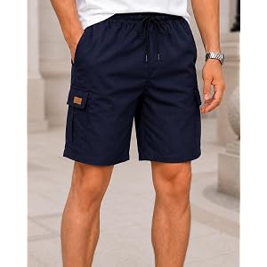 Men's Cargo Shorts Elastic Drawstring Waist Loose Fit Casual Bottoms | Lightweight six-pocket design provides handy storage f