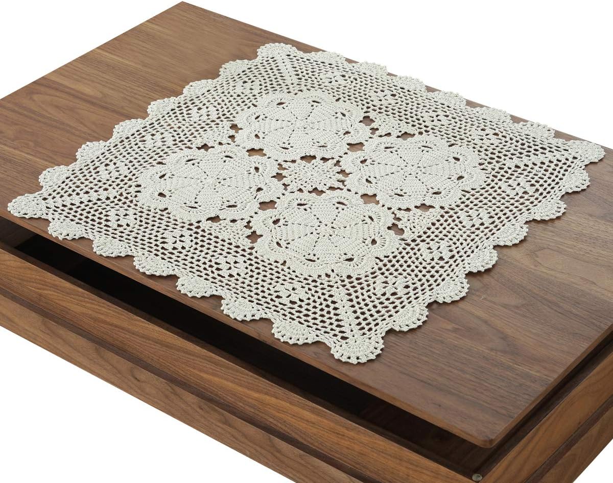 Beige 27 Inch Square Handmade 100% Cotton Crochet Lace Tablecloth Doilies