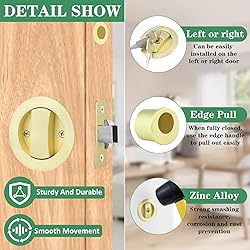 Round Pocket Door Lock with Keys Brushed Gold