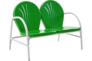 Crosley Furniture Griffith Retro Metal Outdoor Loveseat, 2-Person Patio Bench for Porch, Deck, Balcony, Grasshopper Green
