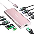USB C Hub Adapter,10 in 1 USB C to USB HDMI Ethernet Hub with 4K@60Hz HDMI+Ethernet+4USB+1USB-C Data Port+SD/TF Card Reader+100W PD (Pink)
