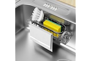 Cisily Kitchen Sink Caddy Sponge Holder in The Sink, Stainless Steel Kitchen Sink Organizer, Brush Holder, Dish Cloth Hanger, Sink Stopper Holder with 2 Installation Ways (Suction & Adhesives