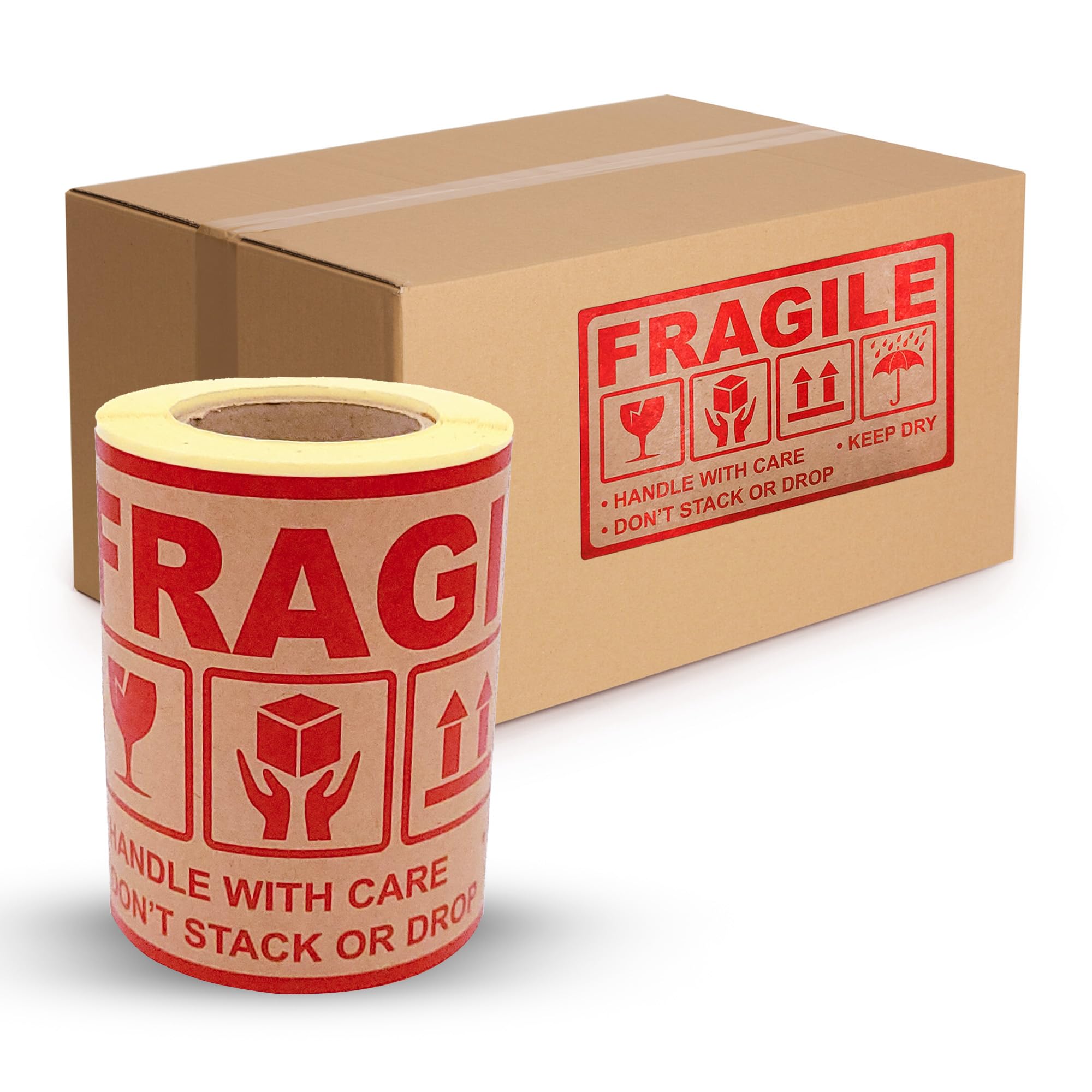 MD Labels Kraft Paper Shipping Labels 150 x 90 mm – Fragile Handle with Care – 100 pcs | Strong Adhesive, Semi-Matte, Packaging & Logistics Labels