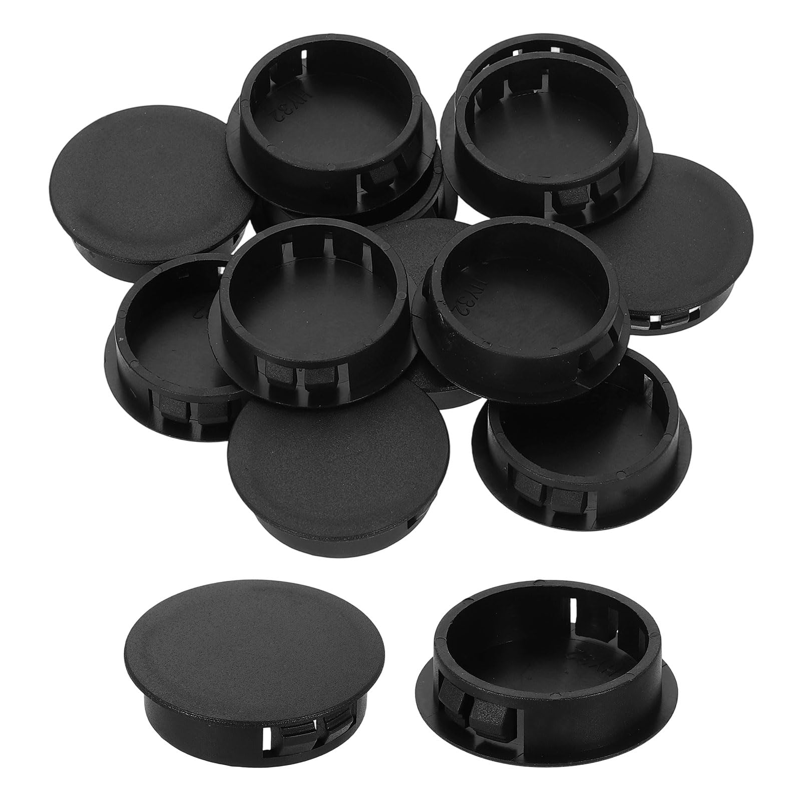 Photo 1 of uxcell 12Pcs Plastic Hole Plugs, 32mm(1-1/4") Flush Type Panel Plugs, Round Snap Knockout Locking Plugs for Furniture Insert End Caps Panels, Black