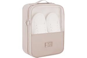 CALACH Shoe Bags for Travel Holds 3 Pairs of Shoes, Travel Essentials Packing Cubes Storage Pouch for Flying Carry on Luggage (Cream L ▍up to size 12)