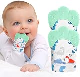 Vicloon Baby Teething Mittens Set 2 Pack Dinosaur Silicone Teether Gloves view 1