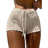 Jumppmile Womens Crochet Cover Up Shorts Hollow Out High Waist Knit Bathing Suit Bikini Swimsuit