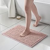 FRESHMINT Thick Chunky Chenille Bathroom Rugs 17"x24", Non Slip Bath Mat for Bathroom Floor, Large Soft Bathroom Decor Accessories, Cute Shower Mat Water Absorbent, Washable, Dusty Pink