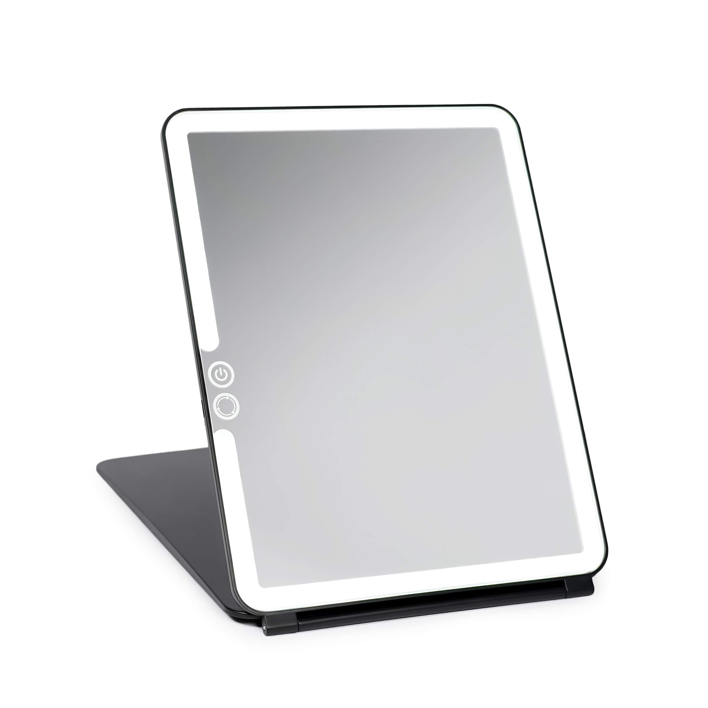 LUNA London Eclipse LED Lighted Travel Vanity Makeup Mirror | 3 Colour Light, Compact, Portable, Lighted, Rechargeable, Illuminated Mirror | Perfect for Travel, Makeup & Beauty Needs | Matte Black