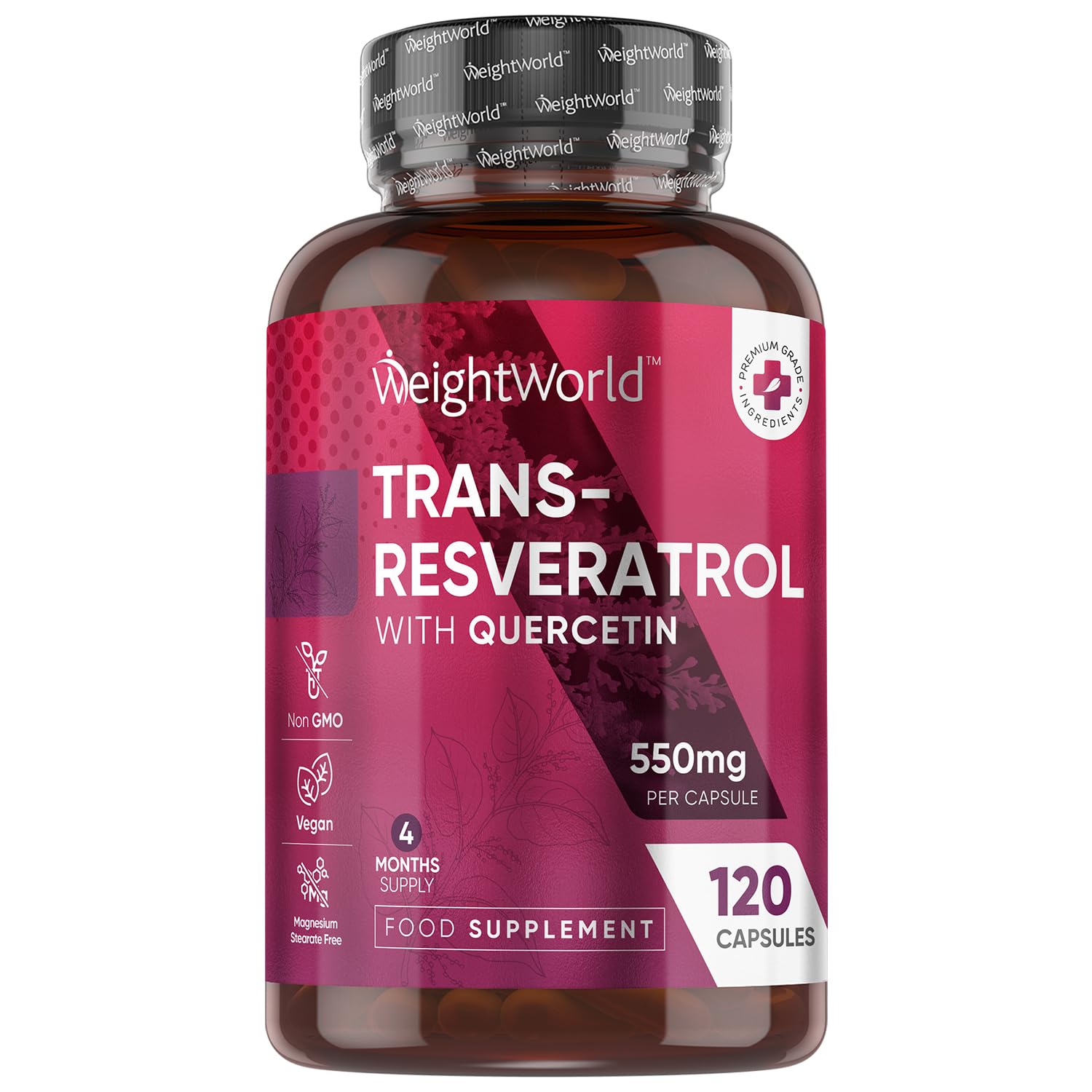 Trans Resveratrol with Quercetin - 120 Capsules - 4 Months Supply - Resveratrol Supplements - 1 Capsule a Day - Sourced from Japanese Knotweed - Non-GMO & Vegan-Friendly - Magnesium Stearate-Free
