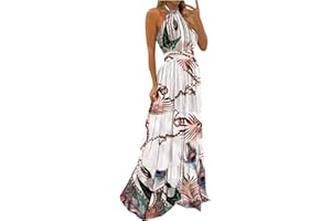 2023 Women's Bohemian Print Dress, Floor-Length Halter Temperamental Sundress, Pleated Fashion Loose Premium Maxi Dresses