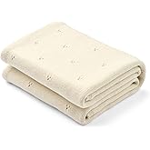 Huxie Organic Cotton Blanket 30" x 40" - Pointelle Knitted Baby Blankets for Boys and Girls - Light and Soft Blanket for Babies (Ivory)