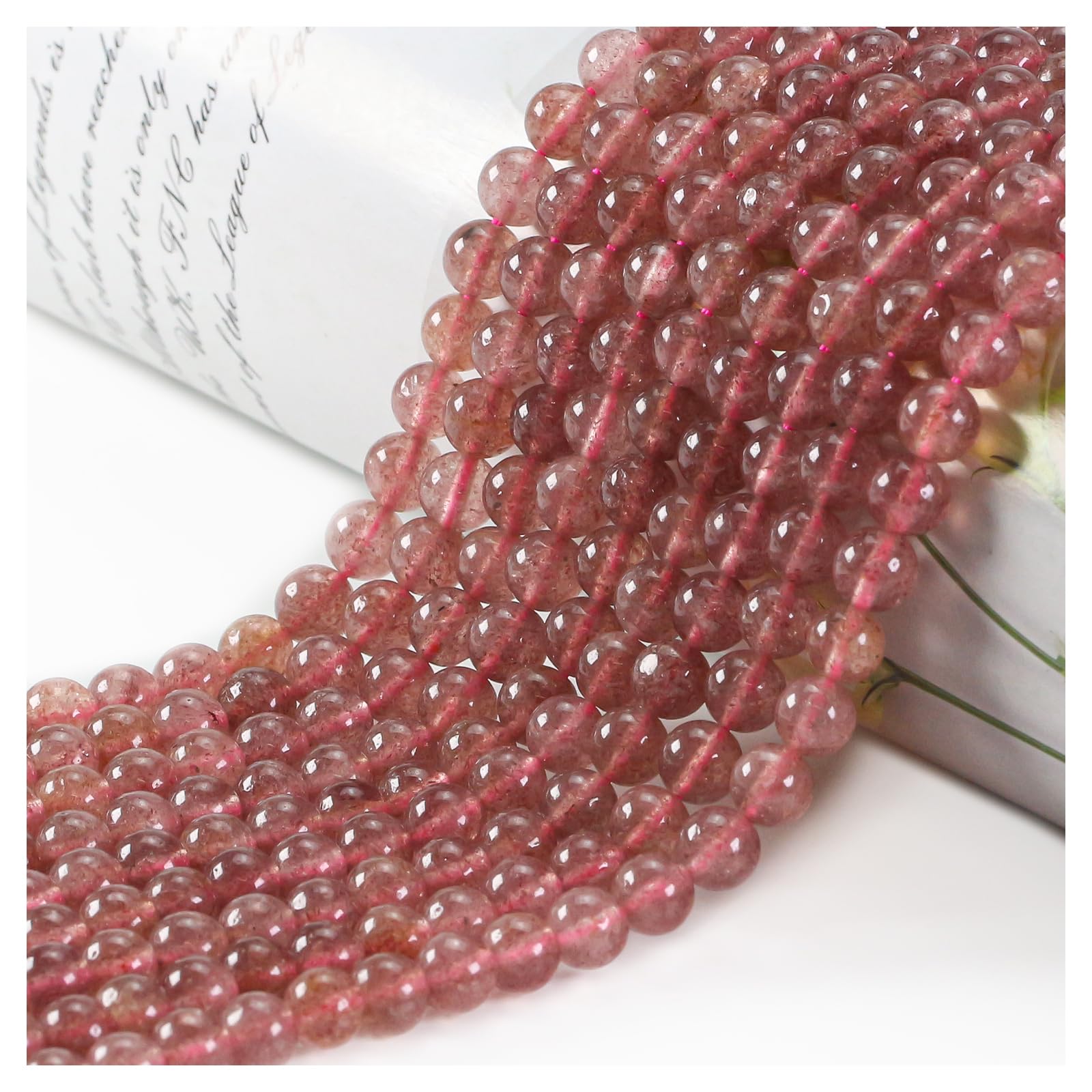 Ouubuuy 60pcs 6mm Round Strawberry Quartz Crystal Beads for Jewelry Making, Pink — image 1