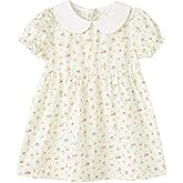 pureborn Baby Toddler Girl Woven Dress Short Sleeve Cotton Playwear Dresses 0-5T