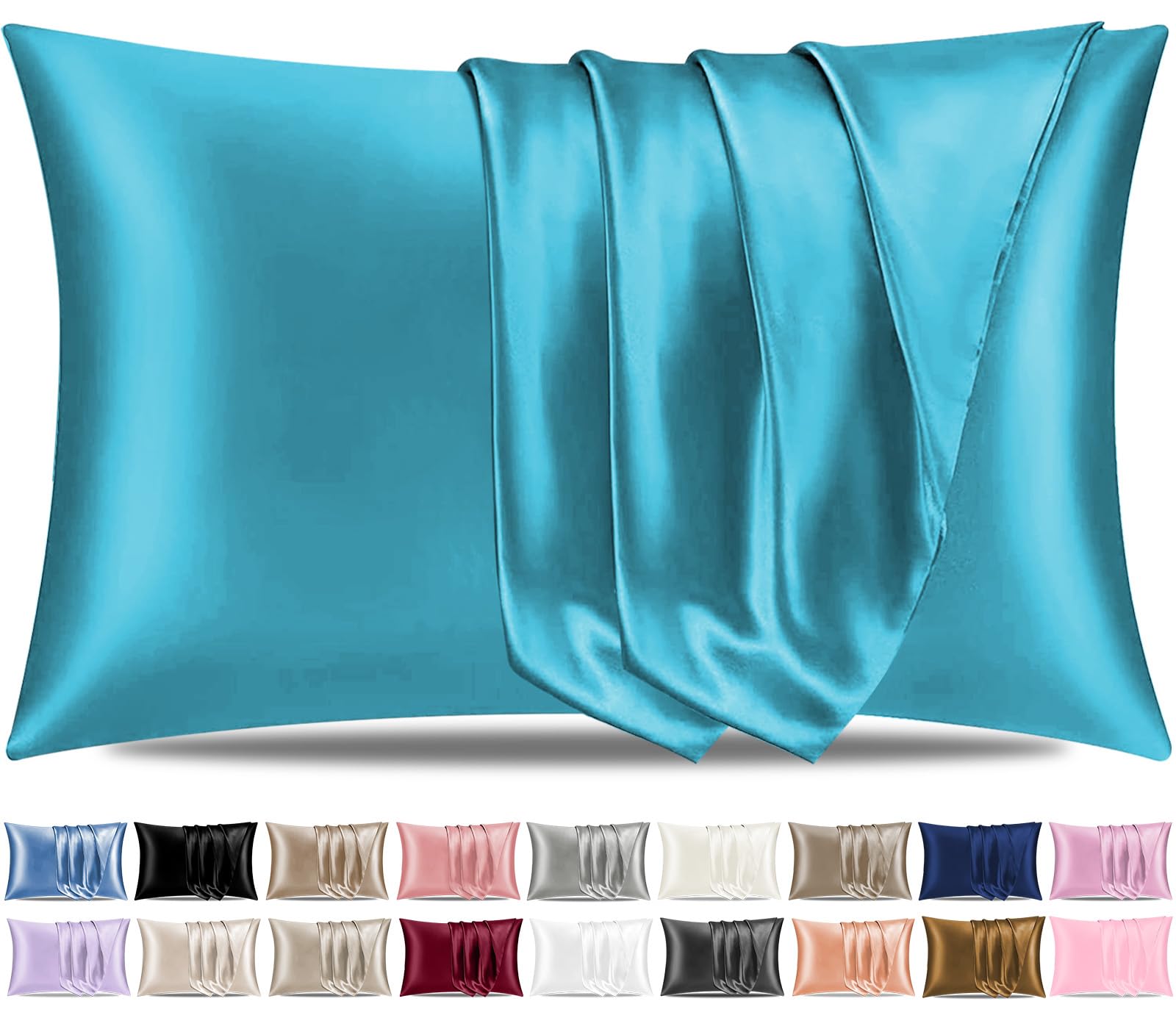 Pamposh Satin Silk Pillowcases For Hair And Skin 2 Pack Standard Size with Envelope Closure (Teal, 2 Pcs Pillowcases (50 x 75 cm))