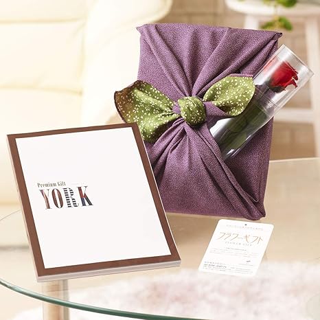 Amazon 花とギフトのセット ステムローズとカタログギフト ミストラル ヨーク 風呂敷 紫 グリーン 観葉植物 オンライン通販