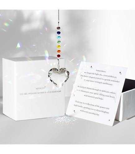 WOOWA Celebrating You! Freundschaftsgeschenk – 45 Mm Kristallherz Regenbogenmacher Mit Geschenkkarte, Für BFF & Beste Freundin
