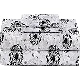 ZOYER Floral Bed Sheets Set Full Size - Double Brushed Microfiber Black & White Flower Sheets Fitted Up to 15” Deep Pocket, Breathable, Extra Soft Dark Pattern Sheet, 4pc, Daisy Day