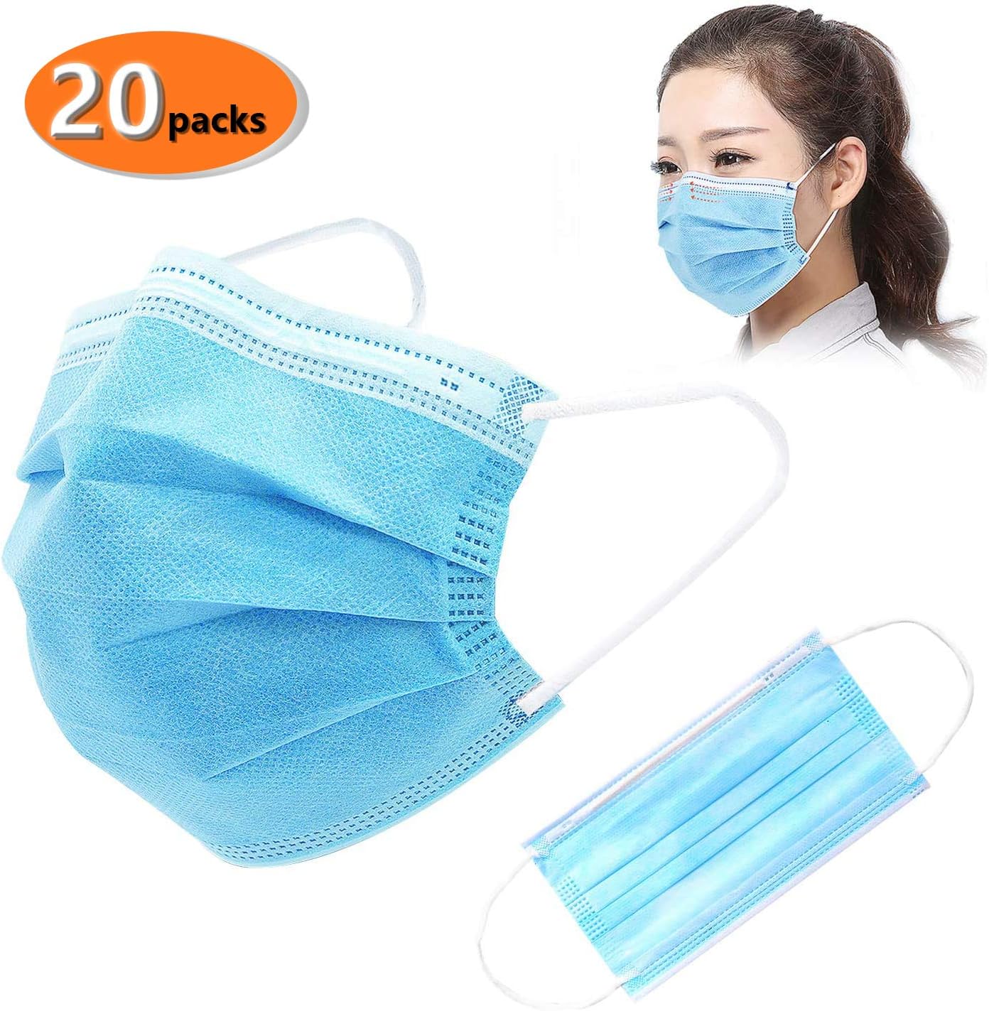 DTBG Covers 20PCS 3 Layer Clear Wearing Face Cover for Protection