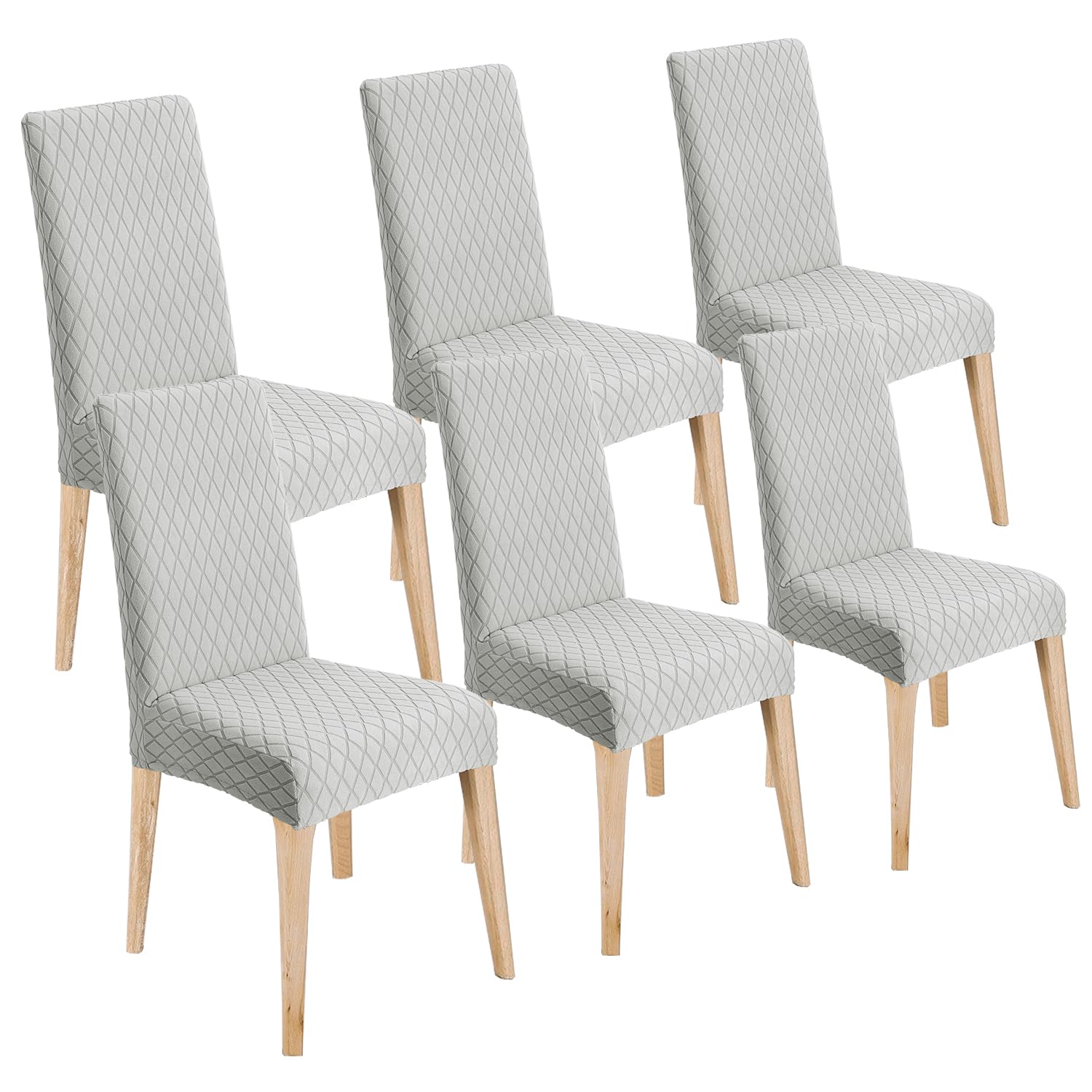 LANSHENG Dining Chair Covers Set of 6, Stretch Dining Chair Protector Slipcovers Jacquard, Elastic Removable Washable Chair Seat Cover for Dining Room Kitchen Banquet Restaurant Home, Light Grey