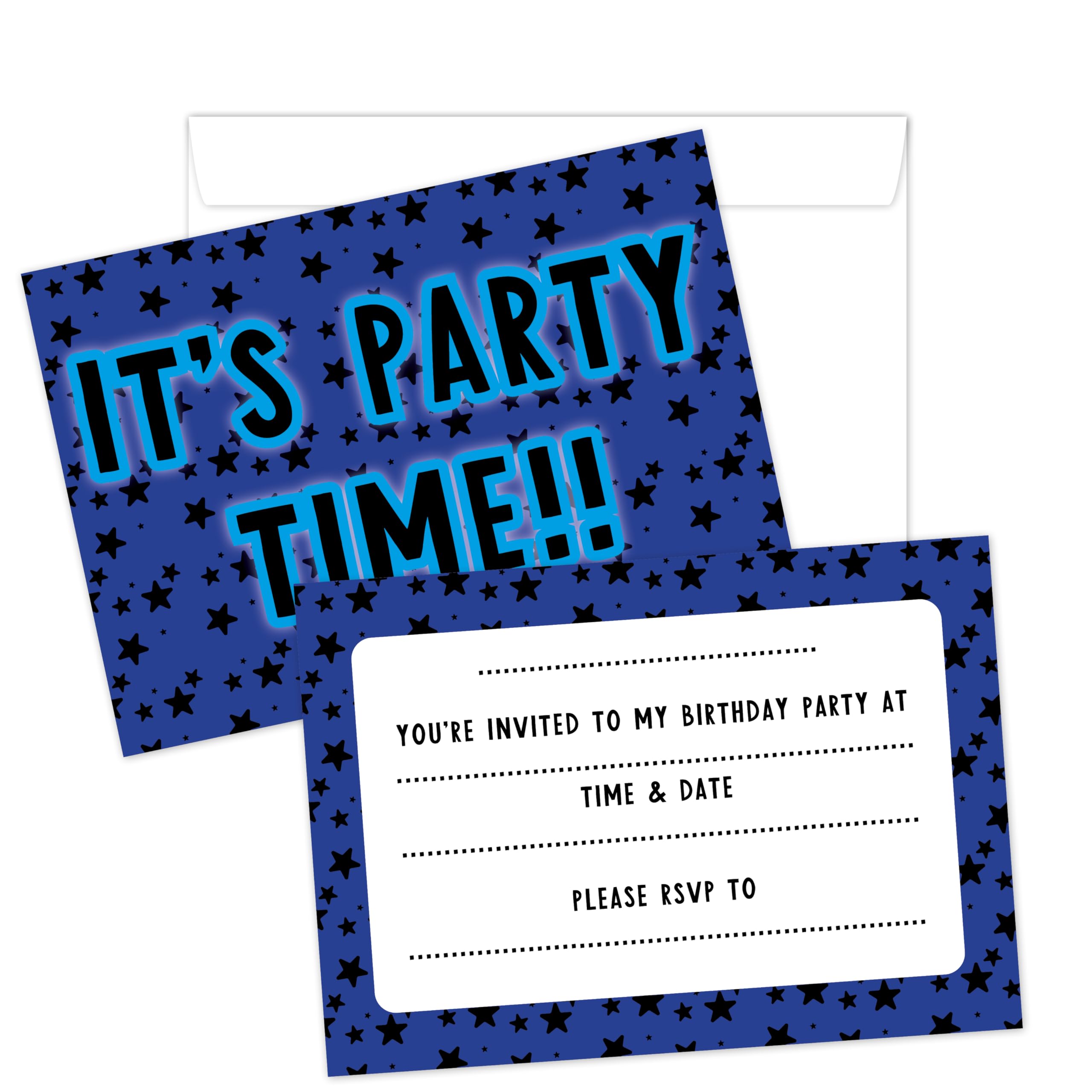 Manta Makes Party invitations for kids or adults pack of 36, blue star birthday invitations for boys, birthday party invitations pack, party invites - suitable for all ages