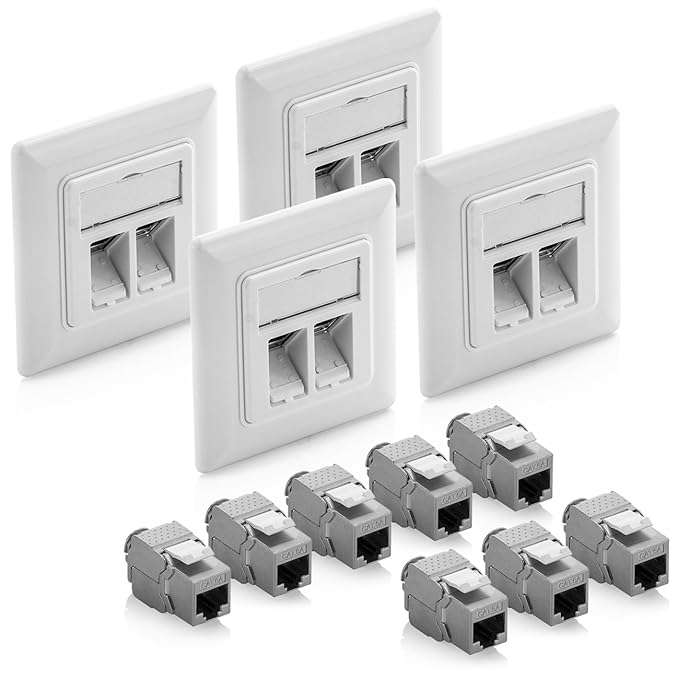 deleyCON 4X Keystone Dose Netzwerkdose Datendose Unterputz 8X CAT 6a Keystone Jack Modul RJ45 Buchse CAT Netzwerk Verlegekabe