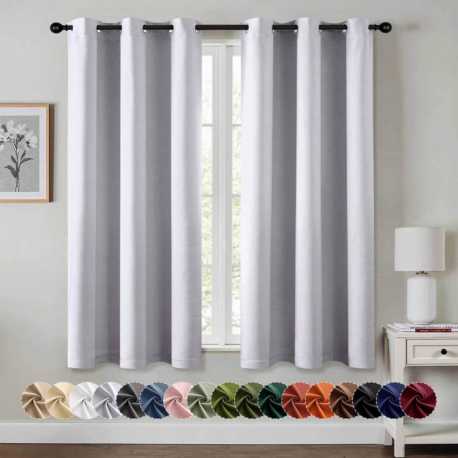 Photo 1 of MIULEE Blackout Curtains for Bedroom Living Room 63 Inches Long 2 Panels, Thermal Insulated Room Darkening Drapes Solid Grommet Noise Reduction Light Blocking Window Curtains 40x63 Inch Greyish White