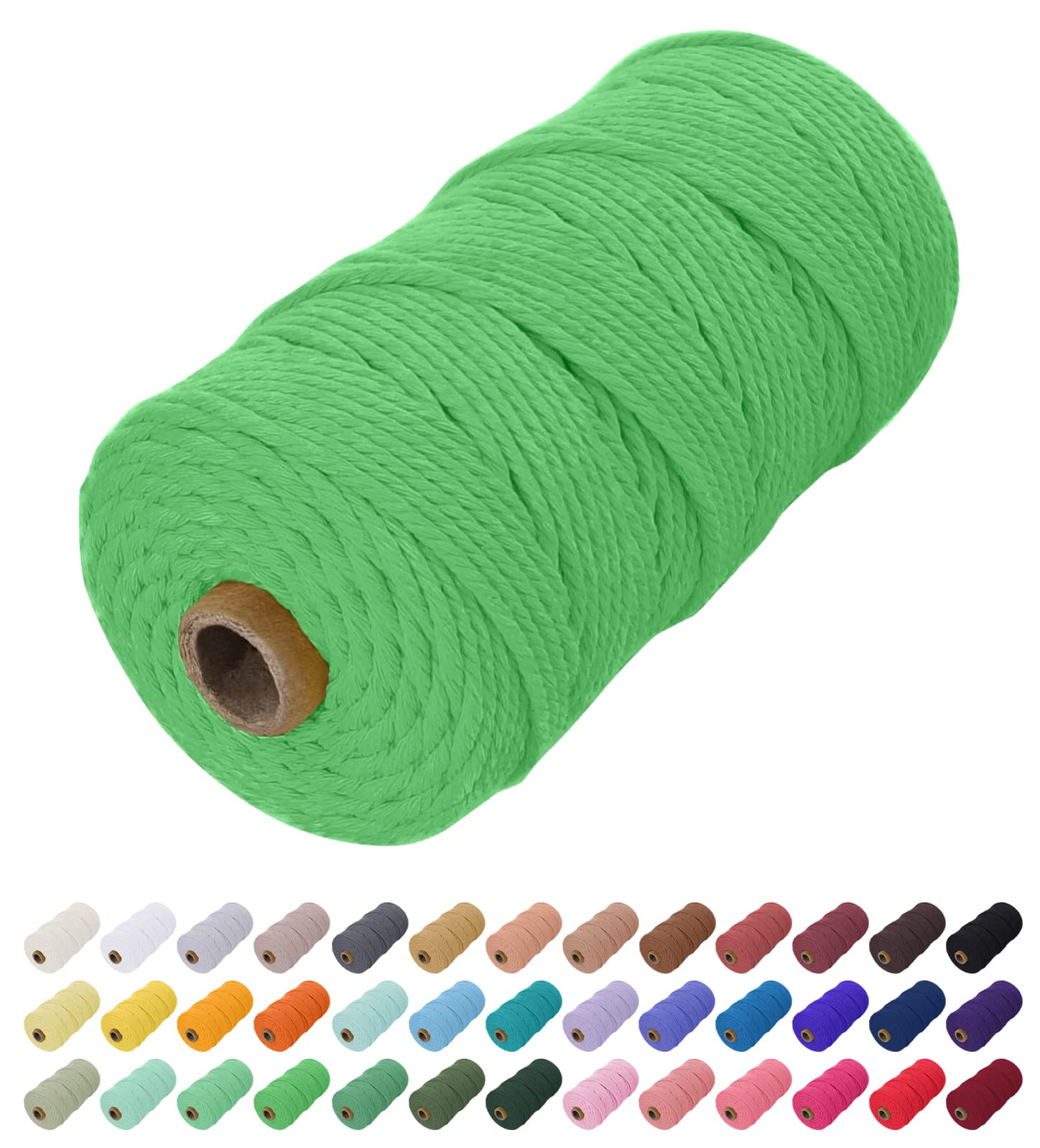 Uiopa Macrame Cord 2mm x 200m, Natural Cotton Cord Coloured Macrame Yarn Soft Rope, Macrame String Cotton Twine for Crafts, Plant Hanger, Wall Hanging, Wrapping, Christmas Decorations (Grass Green)