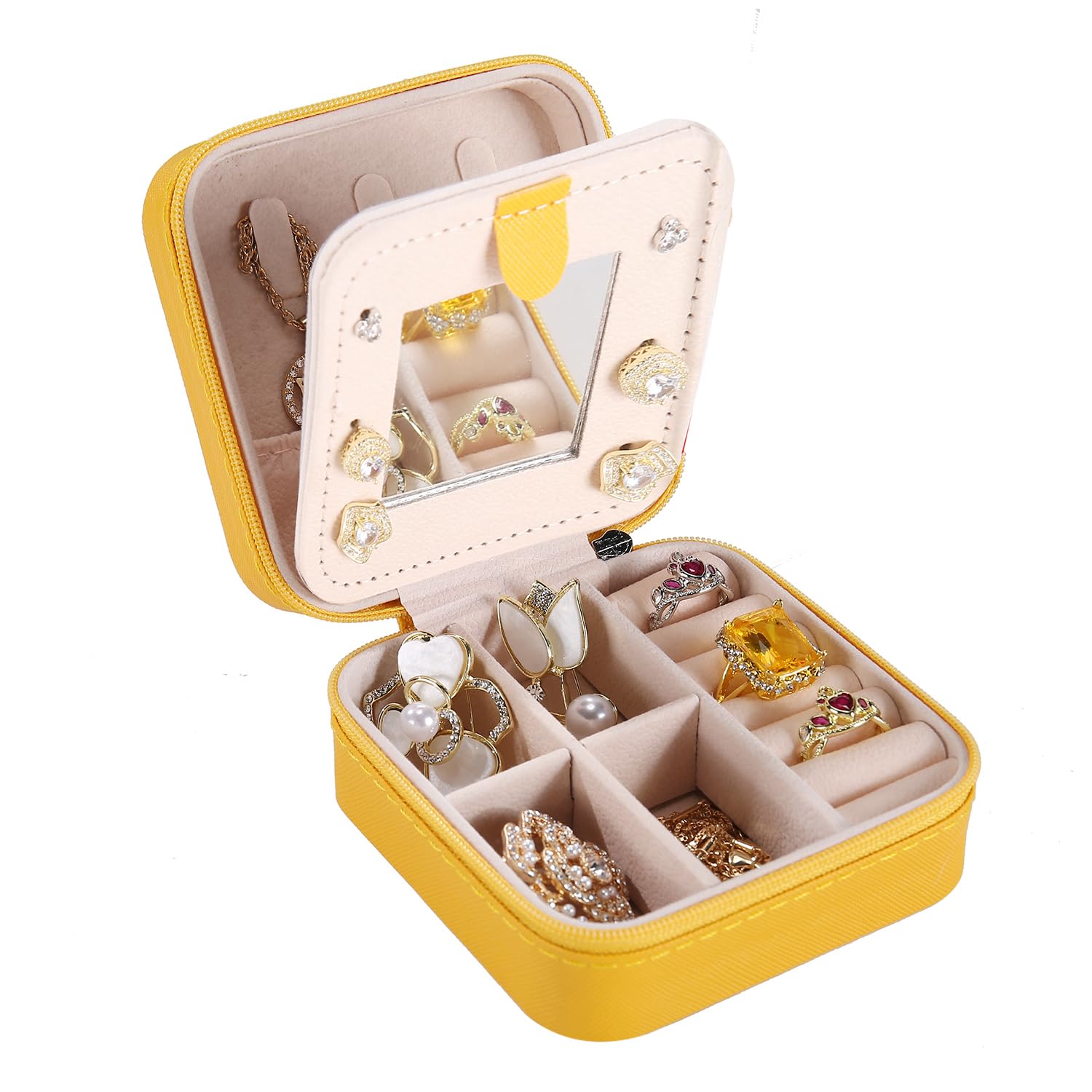 Photo 1 of Travel jewelry case Travel jewelry box Travel Jewelry Organizer Small Jewelry Organizer Box Gift for Girls Women with Mirror (Yellow)