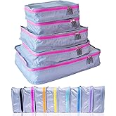 MUMI Packing Cubes - 5 Compression Packing Cubes for Travel, Luggage Organizer Bags for Suitcases, Carry-On, Duffle or Backpack – Mesh, Waterproof Bags for Clothes, Kids & Travel Accessories - Pink