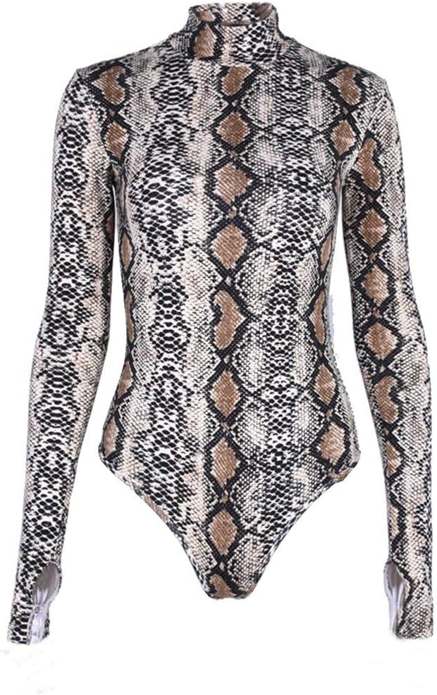 Women’s Pullover Snakeskin Tops Bodysuit Pullover Long Sleeves Shirt