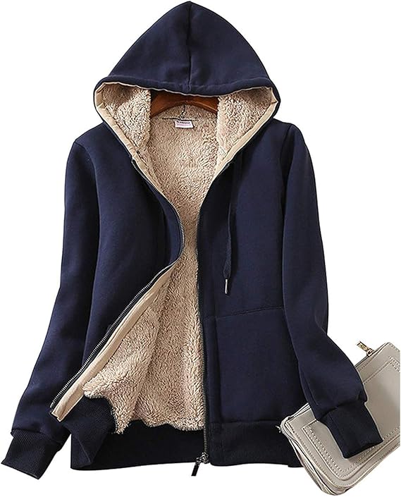 TOLOER Women's Casual Winter Warm Sherpa Lined Fleece Zip Up Hooded