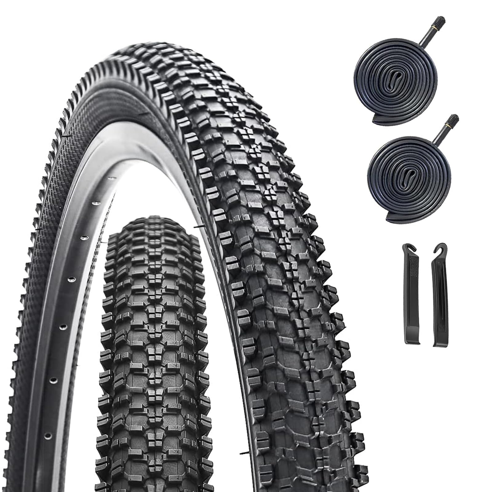 2 Pack 24 Inch Mountain Bike Tyre 24 x 1.95 Foldable Replacement Bicycle Tyres with 2pcs 24 x 1.95-2.125 Bike Tyre Inner Tubes Schrader Valve 32mm