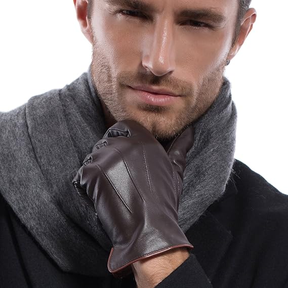 Matsu Luxury Men Winter Warm Lambskin Leather Gloves M1006 M