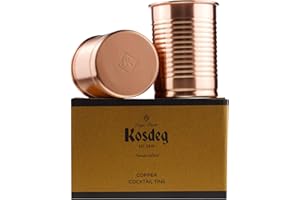 Kosdeg Copper Cocktail Tins Set of 2 12oz - Chosen By Professional Bartenders - Bean Tin Design - Perfect Copper Mug Bar Set 