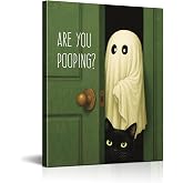 Funny Ghost Cat Halloween Bathroom Wall Art Ghost Are Canvas Print Framed | Cute Ghost Funny Vintage Poster Picture Wall Decor for Bathroom Washroom 8x10 Inch Framed