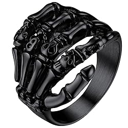 Dark Black Human Skeleton Biker Rings Punk Thumb