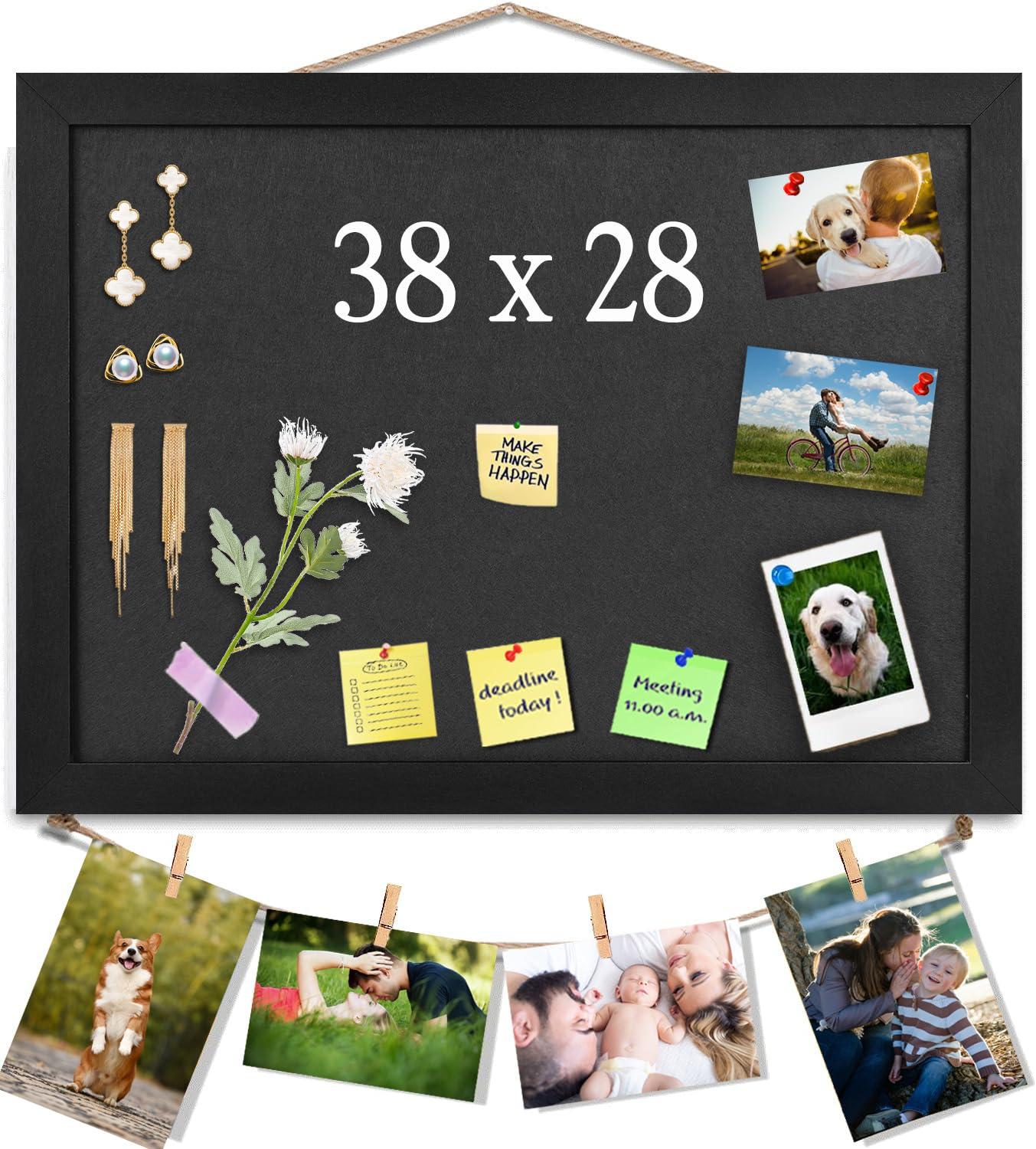 Grey Bulletin Boards Cork Board with Felt, 38x28CM Small Display Pin Board Vision Board for Walls, Jewelry, Notes, Collection, Photos, Office, Black Framed and Gray Felt Board, 1pc, UK