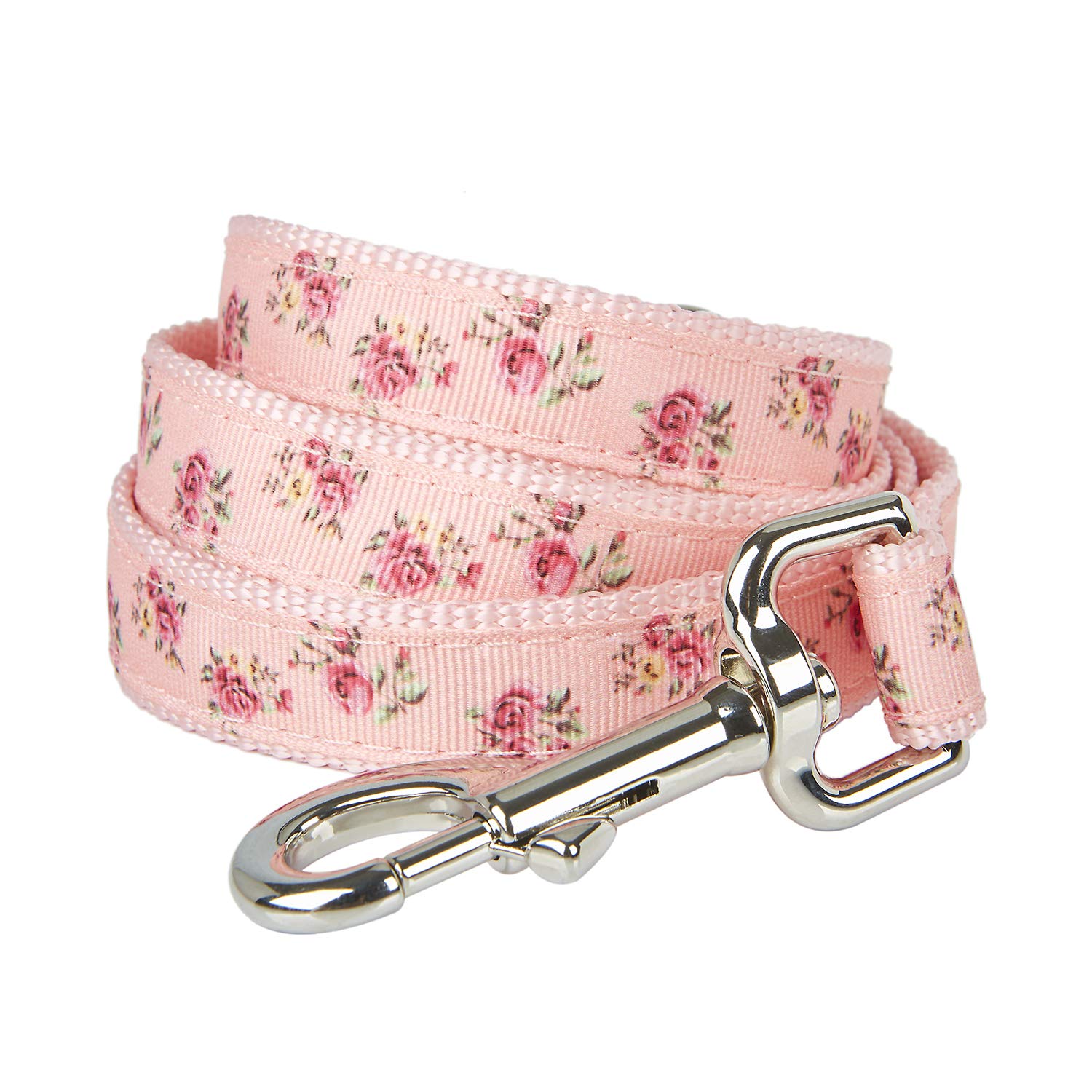 YUDOTE Floral Dog Lead Strong Nylon with Soft Comfy Neoprene Padded Loop Handle and D Ring for Daily Walking with Active Small to Medium Sized Female Breeds,Floral Pink