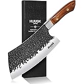 Huusk Cleaver Knife 7 inch - Hand Forged Butcher Knife for Meat Cutting, Japanese Chopping Knives, High Carbon Steel Vegetable Meat Cleaver for BBQ, Camping, Christmas Gifts for Men Women