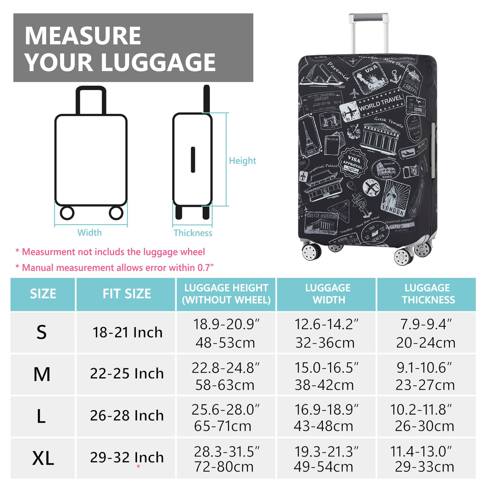 TRAVELKIN more than travel Luggage Covers For Suitcase Tsa Approved,Suitcase Cover Protector Fit 18-32 Inch Luggage