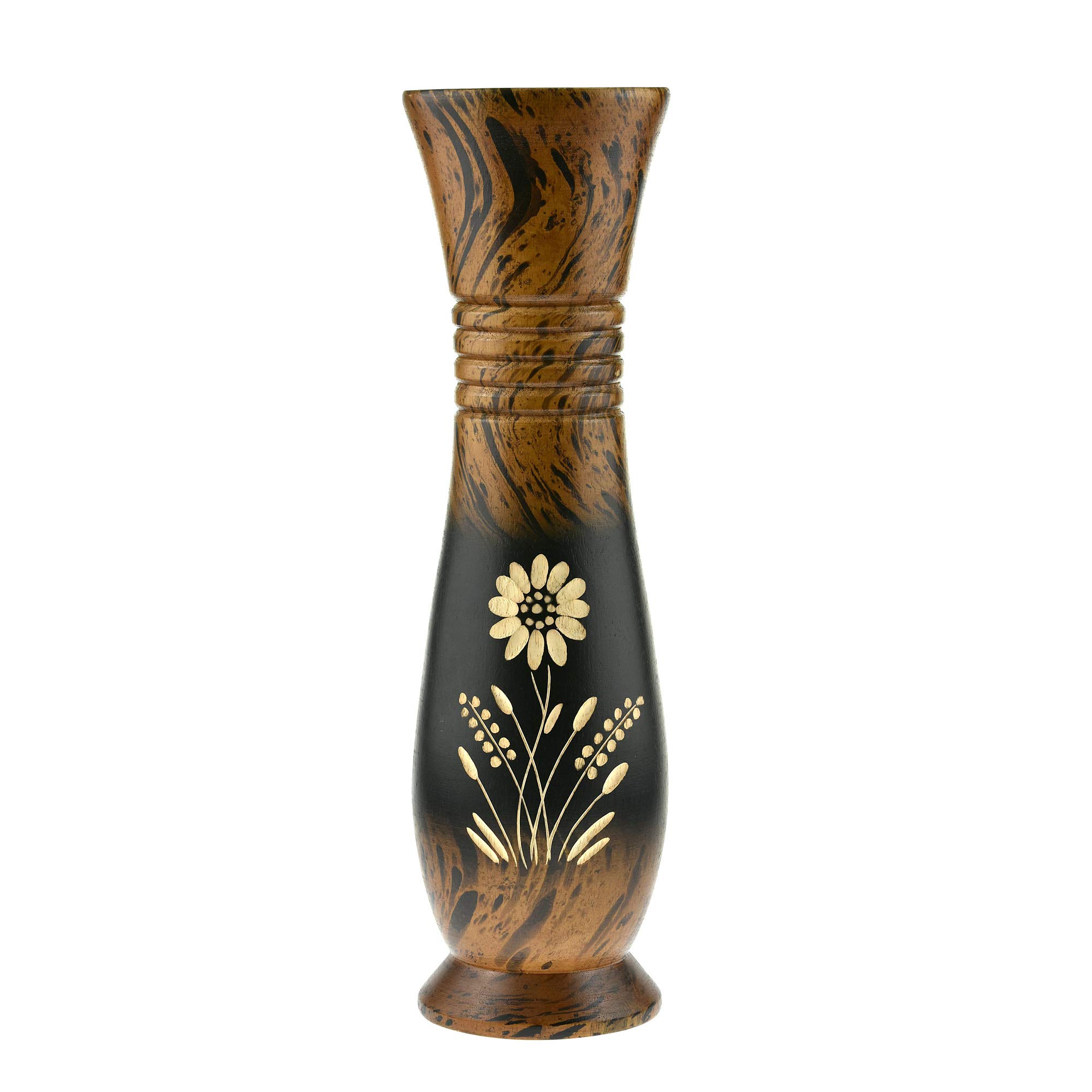 AeraVida Mango Wood Daisy Flower Vase | Brown, Black | Round | Modern, Floral | Hand Crafted | Indoor Vase