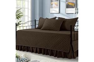 BALAPET 5 Piece Daybed Sets, Quilted Daybed Bedding Set, Twin Size All Season Cozy Daybed Covers Set with Bedskirt and Shams, 75"x39", Coffee