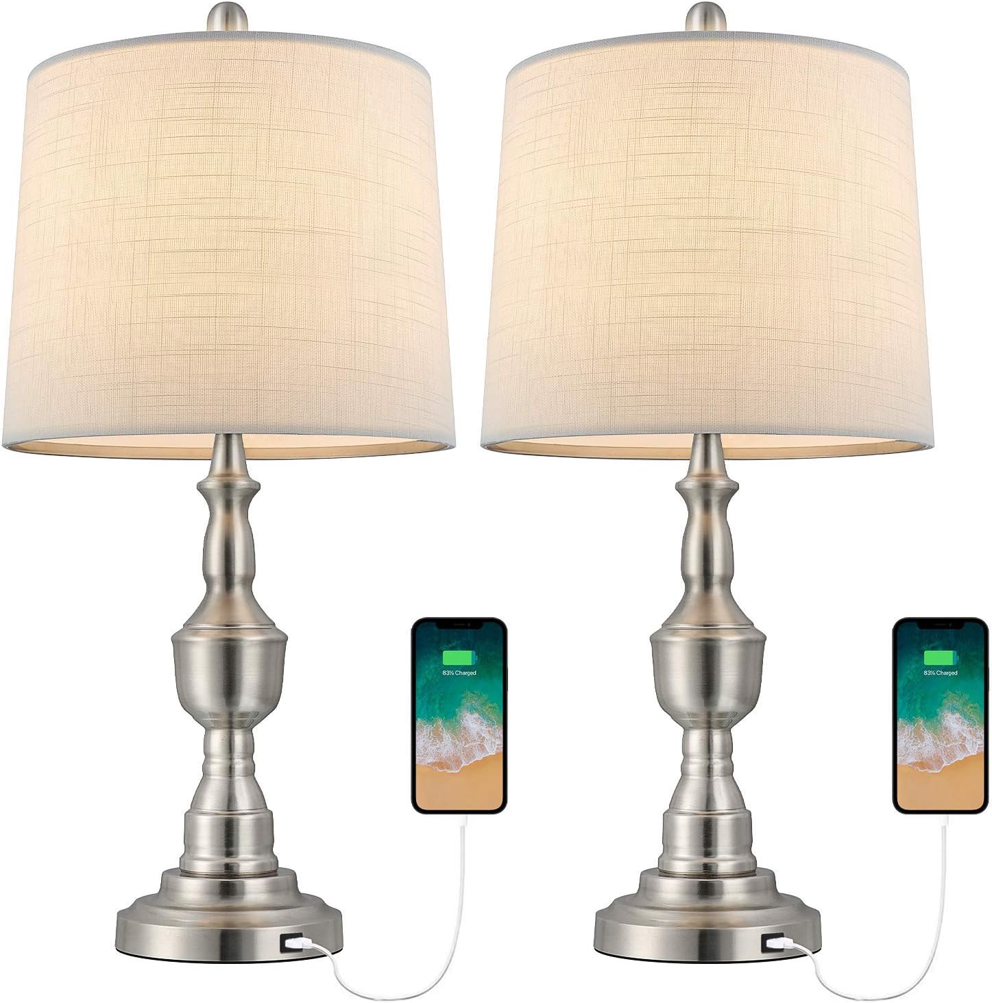 BOBOMOMO 22.25'' USB Table Lamp Set of 2 Eyecaring Nightstand Bedside