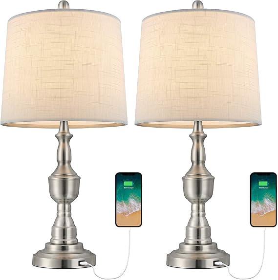BOBOMOMO 22.25'' USB Table Lamp Set of 2 Eyecaring Nightstand Bedside