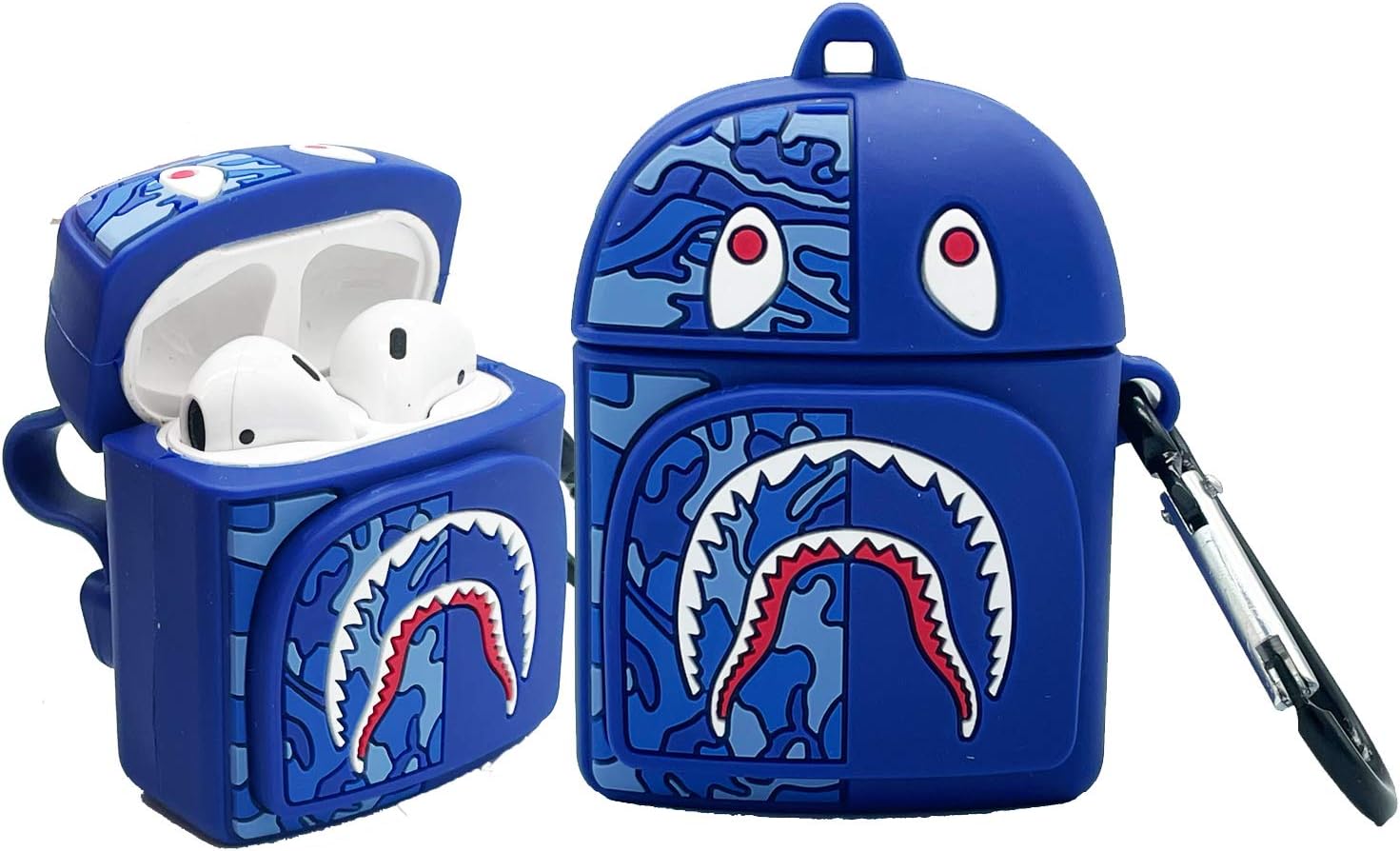 Cute Airpods Case, APOSU Silicone 3D Backpack Airpods Cover with Keychain Designed for Apple AirPods 1 & 2 (Blue)