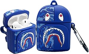 Cute Airpods Case, APOSU Silicone 3D Backpack Airpods Cover with Keychain Designed for Apple AirPods 1 & 2 (Blue)