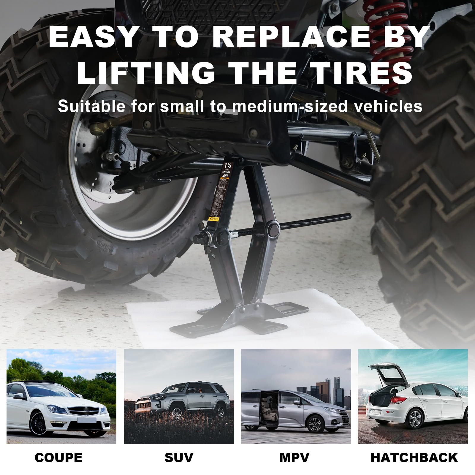 BIG RED AST10202SR Torin Wide Base Cross Car Scissor Jack: Steel Portable Quick Lift Tire Jacks Include Ratchet Wrench for Car, Truck, Sedans and MPV, 1.5 Ton (3,000 lbs) Capacity, Black